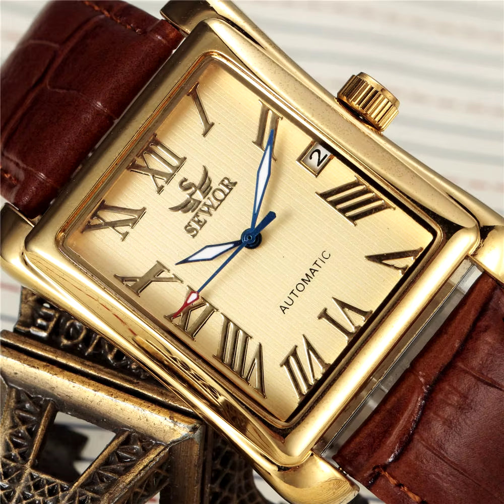 SEWOR Luxury Men Watches Fashion Rectangle Watches Men Gold Automatic Mechanical Watches Men Man Watches Relogio Masculino