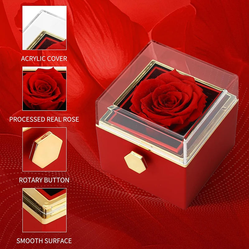 Gifts for Girlfriend Rotating Eternal Rose Gift Box Necklace Set Preserved Flower Jewelry Box for Valentine Christmas Birthday