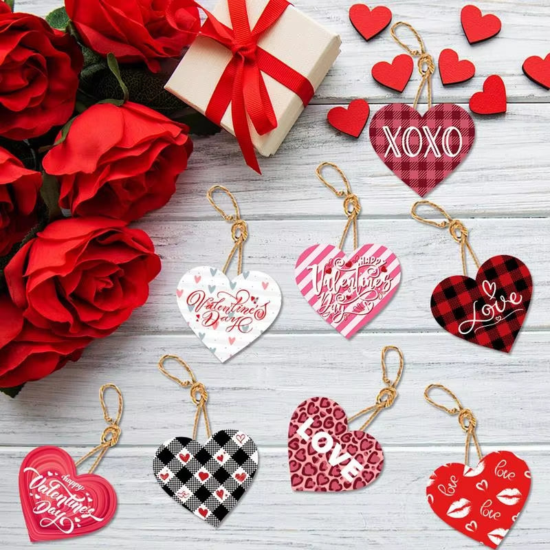 Valentines Heart Hangable Pendant 12X Heart Shaped Signs with Rope Hangable Pendants Decorative Ornaments for Home Wall